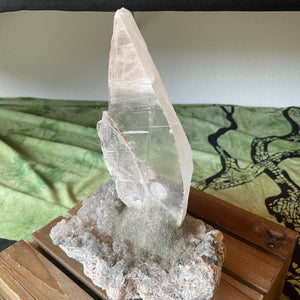 Selenite Slab on a bed of Green Amethyst