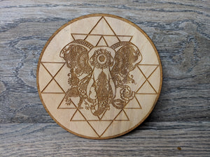 Sri Yantra Elephant Birch Wood Crystal Grid