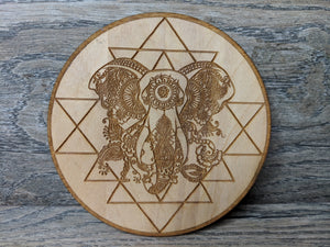 Sri Yantra Elephant Birch Wood Crystal Grid